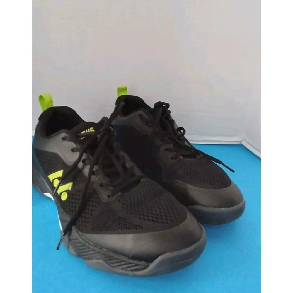 Athletic Works Black Tennis Shoe Neon Yellow Accent Lightweight Training Sneaker